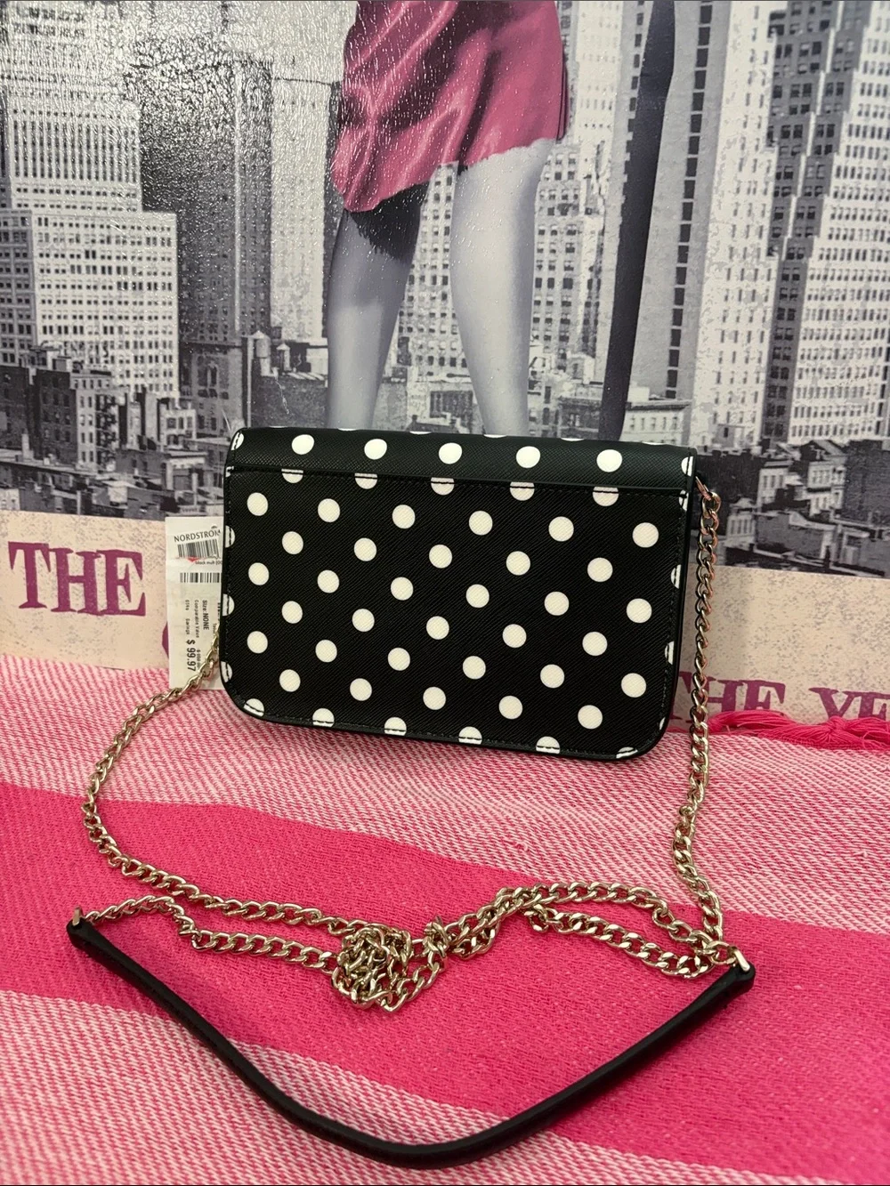 kate spade Black and White Polka Dot Crossbody with Gold Chain